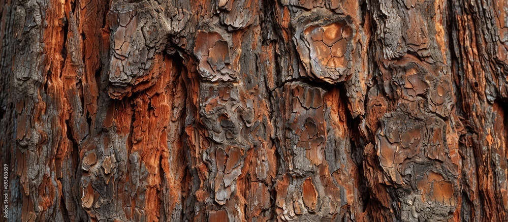 Obraz premium Detailed close up of the textured brown bark of a Coast Redwood Tree in Arboretum Park with a natural background perfect for a copy space image
