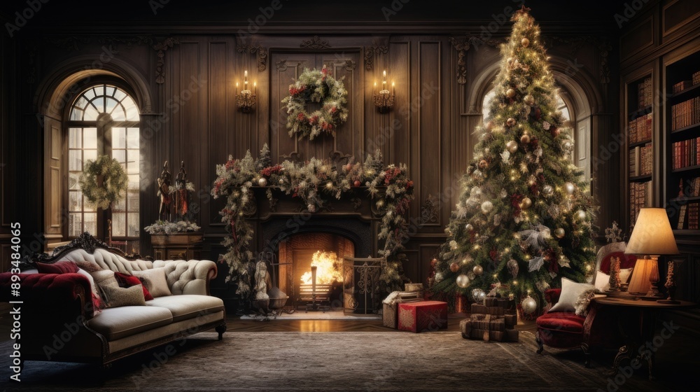 custom made wallpaper toronto digitalChristmas living room wallpaper fireplace furniture chair.
