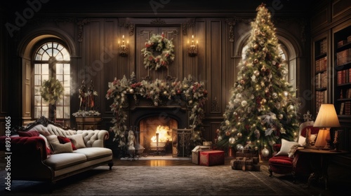 Wallpaper Mural Christmas living room wallpaper fireplace furniture chair. Torontodigital.ca