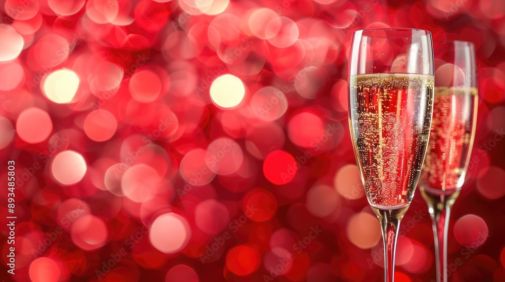 glasses with champagne on a red background. selective focus glasses with champagne on a red background. selective focus