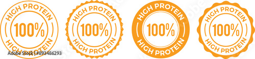 100 Percent High Protein Badge, High Protein Seal, Lable, Sticker, Tag, Emblem Vector Icon