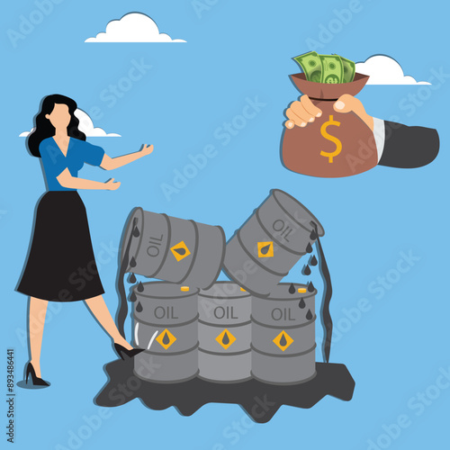 Crude oil investment transactions, global petroleum buying and selling, buy crude oil stocks to make a profit, smart businesswoman haggling over the price of crude oil in barrels to exchange for dolla