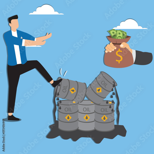 Crude oil investment transactions, global petroleum buying and selling, buy crude oil stocks to make a profit, smart businessman haggling over the price of crude oil in barrels to exchange for dollars