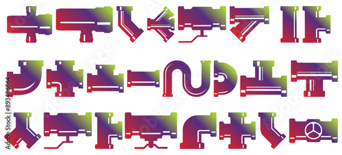 Pipeline and plumbing connector icon collection. fitting pipes mega bundle icon