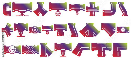Pipeline and plumbing connector icon collection. fitting pipes mega bundle icon