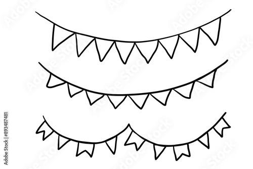 Doodle vector fair pennant Illustrations set. Flags for Birthday Decorations. Garlands collection