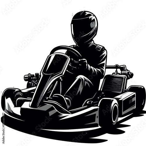 go-kart silhouette, racing go-kart silhouette.