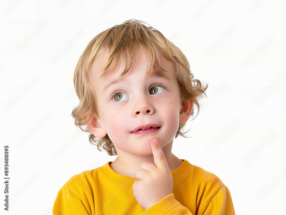 Portrait of a questioning little child on white background. Portrait of a questioning little child on white background.