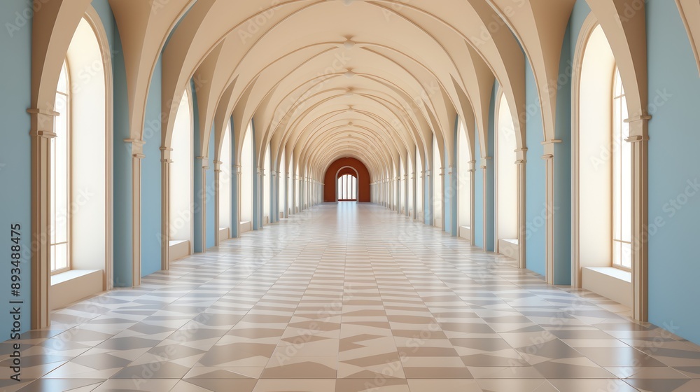 a large hall with a large ceiling and a large window. a large hall with a large ceiling and a large window.