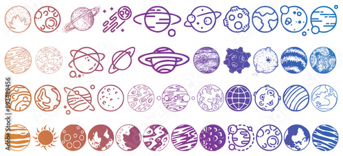 Asteroid and space icon set. Planet and star element collection