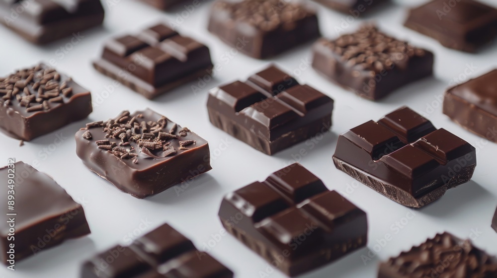 Close-up shot of variously shaped and sized chocolate pieces on a table Close-up shot of variously shaped and sized chocolate pieces on a table
