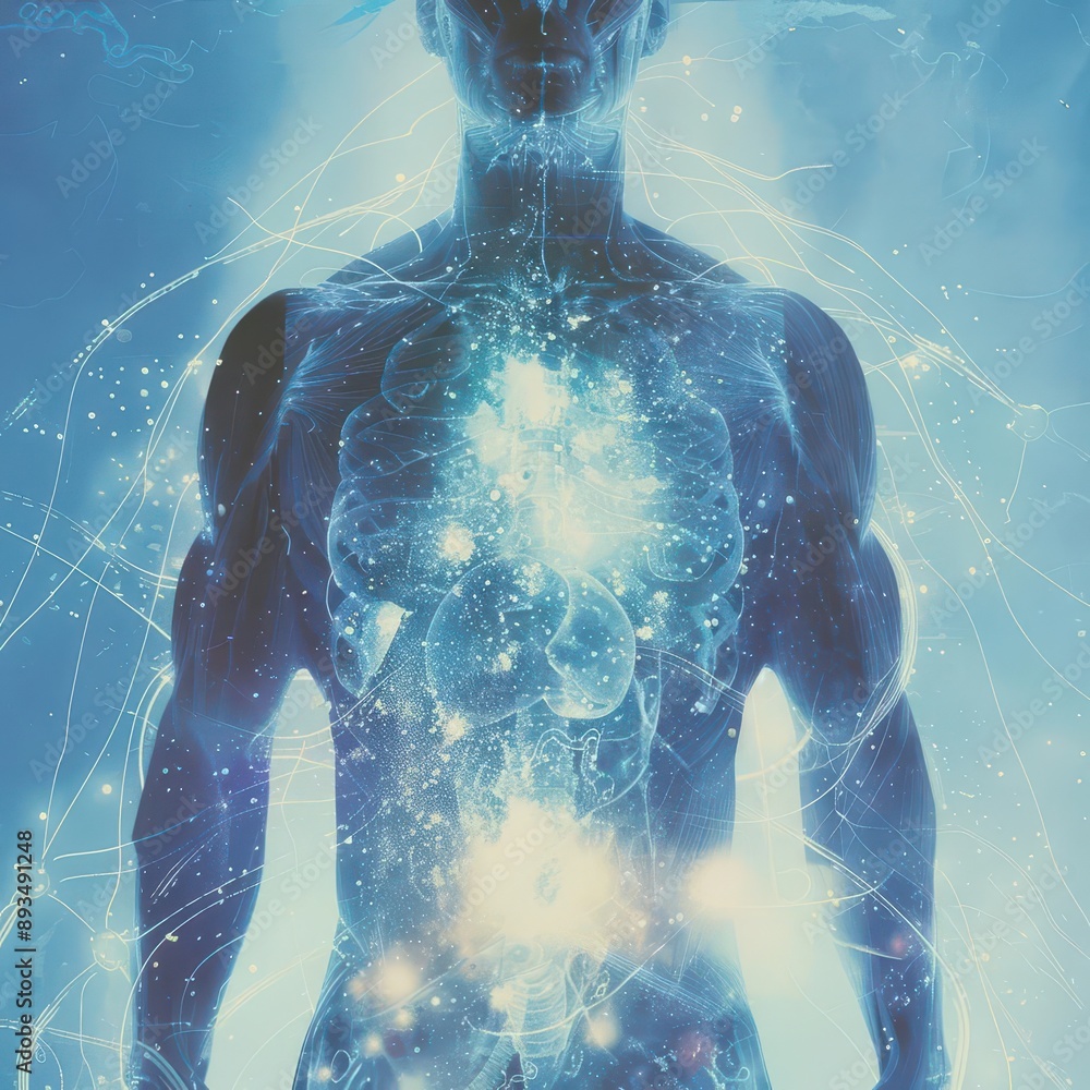 ภาพประกอบสต็อก surreal anatomical illustration human body radiating ...