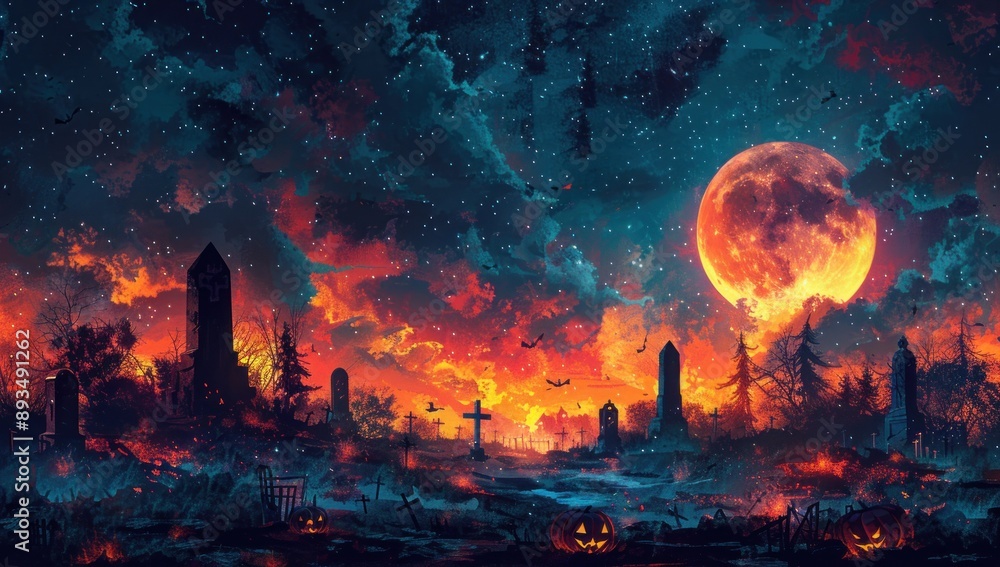 Obraz premium Halloween Night in the Graveyard