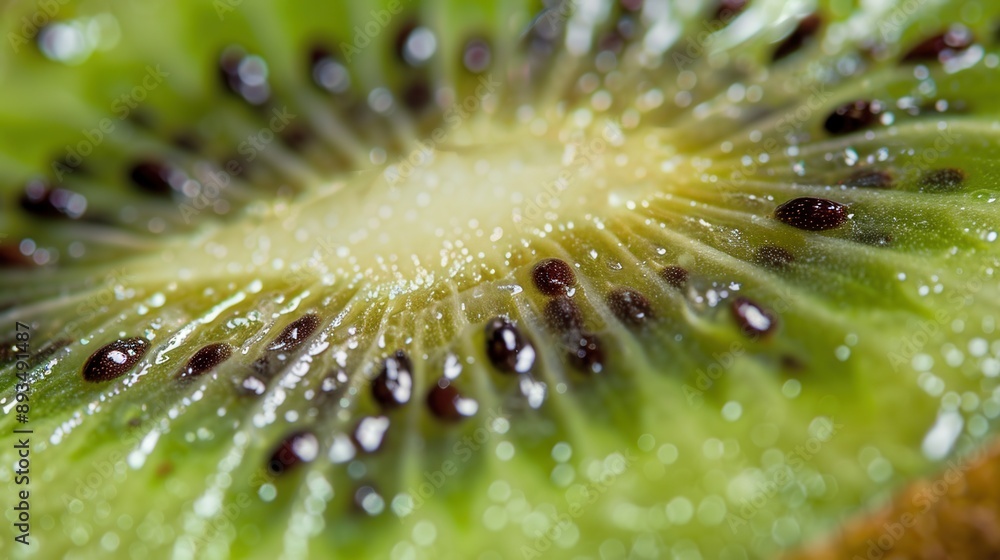 Macro closeup view of sliced fresh kiwi fruit with beautiful texture pattern Macro closeup view of sliced fresh kiwi fruit with beautiful texture pattern