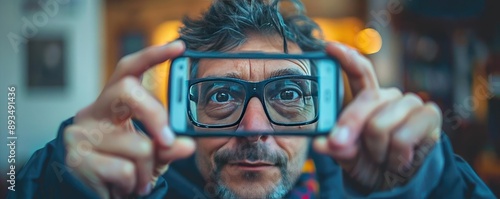 Person taking a selfie with a smartphone, showcasing the culture of self-portraiture on social media photo