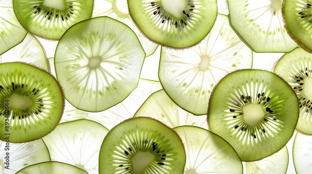Fototapeta premium Seamless kiwi fruit cut slice pattern background