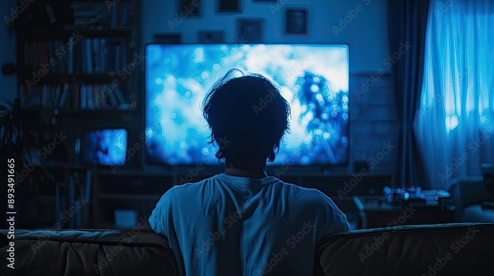 Person watching a documentary series, representing the educational aspect of pop culture Person watching a documentary series, representing the educational aspect of pop culture