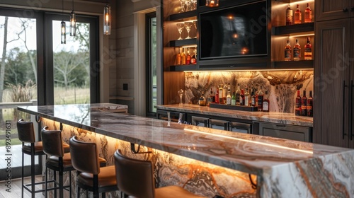 Wallpaper Mural A stylish transitional home bar with a marble countertop Torontodigital.ca