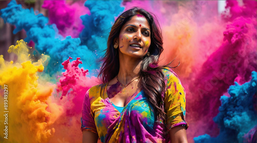 Indian woman playing holi