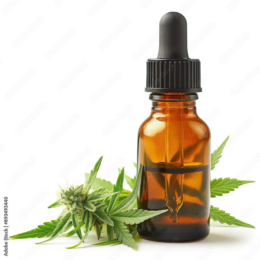 Cannabis Oil Dropper Bottle with Leaves and Bud Cannabis Oil Dropper Bottle with Leaves and Bud