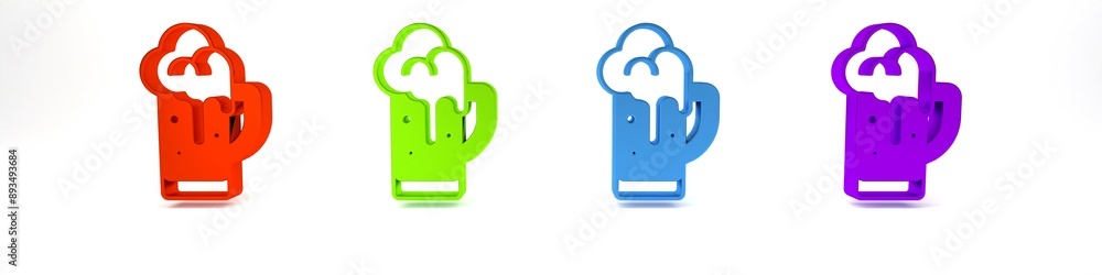 Colorful Glass of beer icon isolated on white background. Minimalism concept. 3D render illustration Colorful Glass of beer icon isolated on white background. Minimalism concept. 3D render illustration