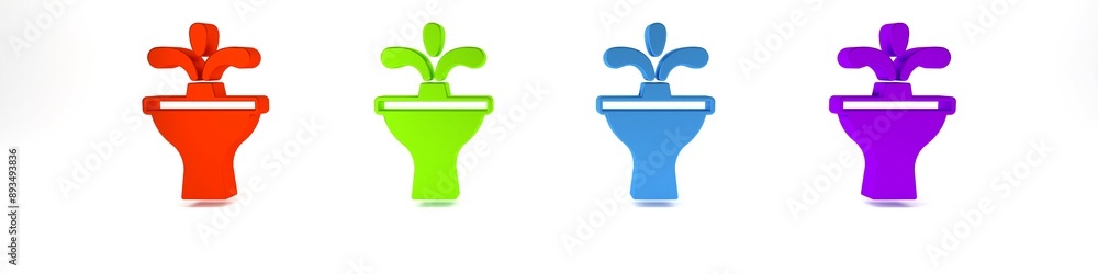 Colorful Fountain icon isolated on white background. Minimalism concept. 3D render illustration Colorful Fountain icon isolated on white background. Minimalism concept. 3D render illustration