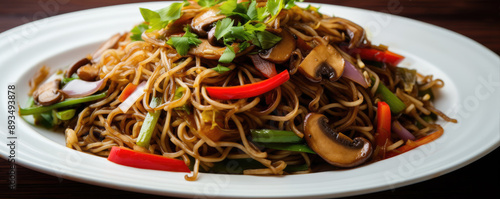 Chow mein on plate. photo