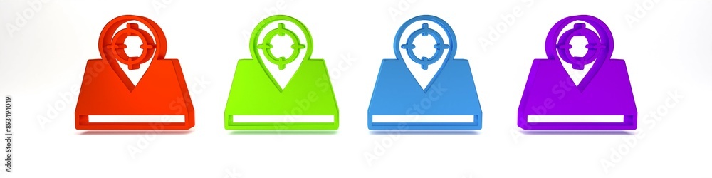 Colorful Hunt place icon isolated on white background. Navigation, pointer, location, map, gps, direction. Minimalism concept. 3D render illustration Colorful Hunt place icon isolated on white background. Navigation, pointer, location, map, gps, direction. Minimalism concept. 3D render illustration