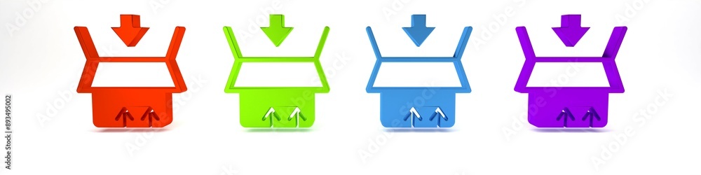 Colorful Carton cardboard box icon isolated on white background. Box, package, parcel sign. Delivery and packaging. Minimalism concept. 3D render illustration Colorful Carton cardboard box icon isolated on white background. Box, package, parcel sign. Delivery and packaging. Minimalism concept. 3D render illustration