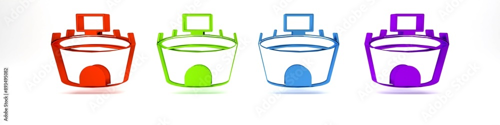 Colorful Stadium icon isolated on white background. Arena symbol. Minimalism concept. 3D render illustration Colorful Stadium icon isolated on white background. Arena symbol. Minimalism concept. 3D render illustration