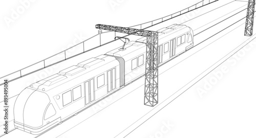 modern city tram 3D illustration