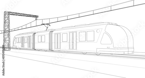 modern city tram 3D illustration