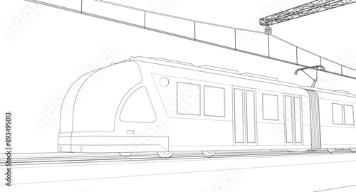 modern city tram 3D illustration