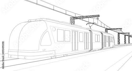 modern city tram 3D illustration