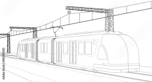 modern city tram 3D illustration