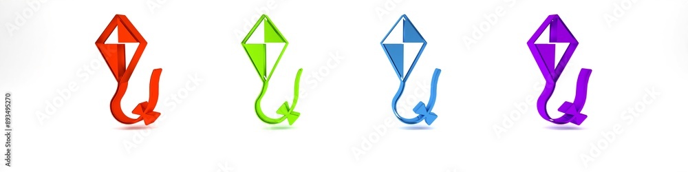 Colorful Kite icon isolated on white background. Minimalism concept. 3D render illustration Colorful Kite icon isolated on white background. Minimalism concept. 3D render illustration
