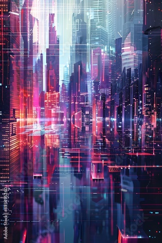 Futuristic cityscape with glowing skyscrapers and neon lights © Marc Kunze