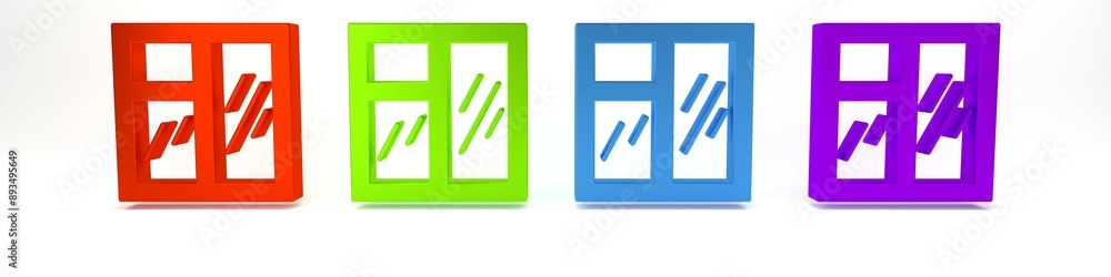 Colorful Window in room icon isolated on white background. Minimalism concept. 3D render illustration Colorful Window in room icon isolated on white background. Minimalism concept. 3D render illustration