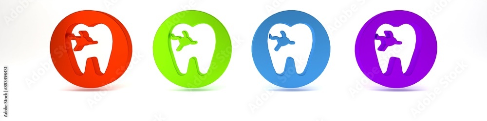 Colorful Tooth with caries icon isolated on white background. Tooth decay. Minimalism concept. 3D render illustration Colorful Tooth with caries icon isolated on white background. Tooth decay. Minimalism concept. 3D render illustration