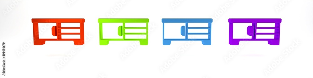 Colorful TV table stand icon isolated on white background. Minimalism concept. 3D render illustration Colorful TV table stand icon isolated on white background. Minimalism concept. 3D render illustration
