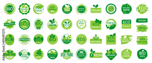 Organic natural bio labels set icon, healthy foods badges