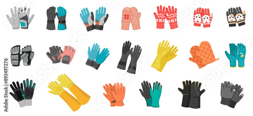 Glove collection of glove and equipment vector icon