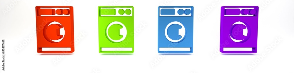 Colorful Washer icon isolated on white background. Washing machine icon. Clothes washer - laundry machine. Home appliance symbol. Minimalism concept. 3D render illustration Colorful Washer icon isolated on white background. Washing machine icon. Clothes washer - laundry machine. Home appliance symbol. Minimalism concept. 3D render illustration