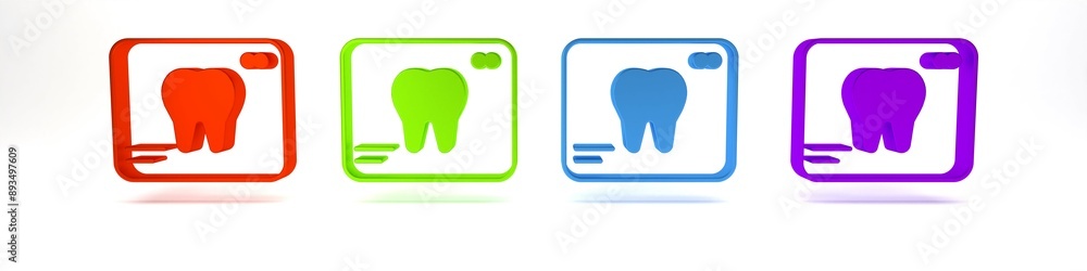 Colorful X-ray of tooth icon isolated on white background. Dental x-ray. Radiology image. Minimalism concept. 3D render illustration Colorful X-ray of tooth icon isolated on white background. Dental x-ray. Radiology image. Minimalism concept. 3D render illustration