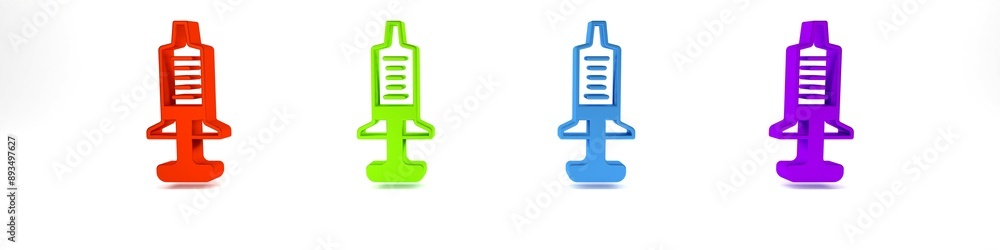 Colorful Syringe icon isolated on white background. Syringe for vaccine, vaccination, injection, flu shot. Medical equipment. Minimalism concept. 3D render illustration Colorful Syringe icon isolated on white background. Syringe for vaccine, vaccination, injection, flu shot. Medical equipment. Minimalism concept. 3D render illustration