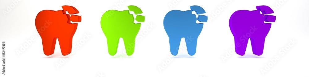 Colorful Broken tooth icon isolated on white background. Dental problem icon. Dental care symbol. Minimalism concept. 3D render illustration Colorful Broken tooth icon isolated on white background. Dental problem icon. Dental care symbol. Minimalism concept. 3D render illustration