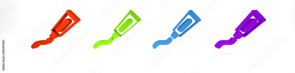 Colorful Tube of toothpaste icon isolated on white background. Minimalism concept. 3D render illustration Colorful Tube of toothpaste icon isolated on white background. Minimalism concept. 3D render illustration