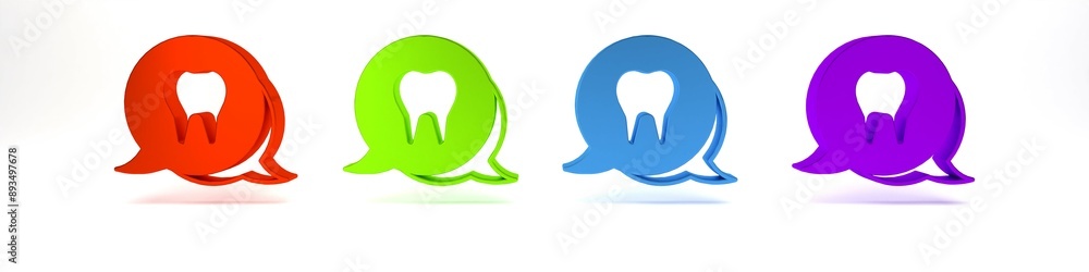 Colorful Tooth icon isolated on white background. Tooth symbol for dentistry clinic or dentist medical center and toothpaste package. Minimalism concept. 3D render illustration Colorful Tooth icon isolated on white background. Tooth symbol for dentistry clinic or dentist medical center and toothpaste package. Minimalism concept. 3D render illustration
