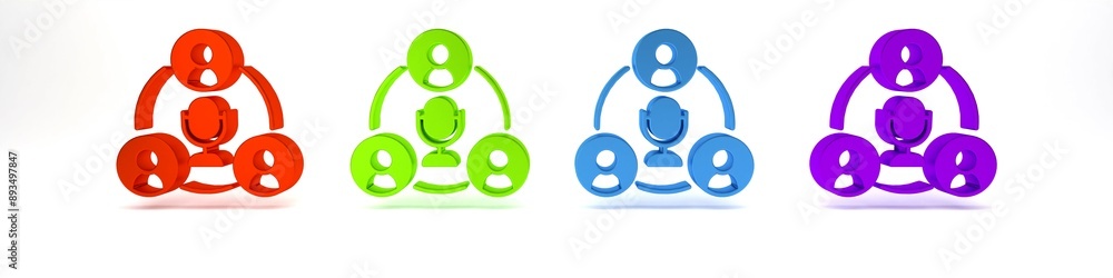 Colorful Meeting icon isolated on white background. Business team meeting, discussion concept, analysis, content strategy. Presentation conference. Minimalism concept. 3D render illustration Colorful Meeting icon isolated on white background. Business team meeting, discussion concept, analysis, content strategy. Presentation conference. Minimalism concept. 3D render illustration