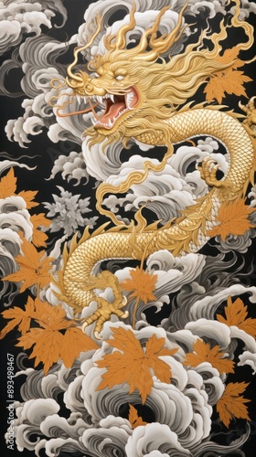 Wallpaper Mural Gold and silver chinese dragons representation spirituality calligraphy. Torontodigital.ca